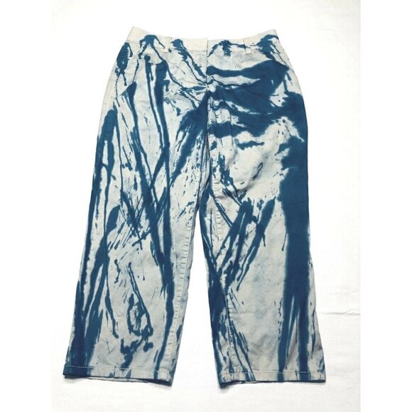 Ann Taylor Womens Size 8 Blue Tie Dye Crop Pants Stretch Flat Front Pockets Boho - Picture 1 of 5